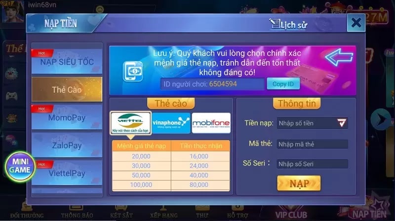 Zaloqq com - Cổng game giải trí trực tuyến số 1 hiện nay 4 Nạp tiền ZALOQQ COM