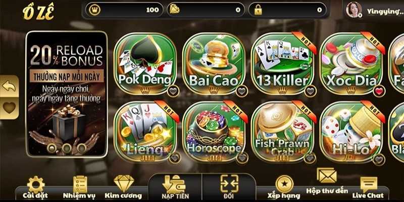 Kho game khổng lồ tại cổng game Oze6868
