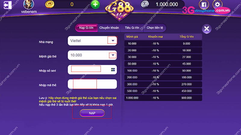 G88 vin - Cổng game cá cược đổi thưởng uy tín nhất 2024 4 Hướng dẫn cách nạp tiền cổng game hiệu quả trong vài phút