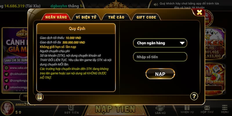 Saka Vin - Thiên đường cờ bạc online chất lượng nhất hiện nay 5 Nạp tiền an toàn, chính xác