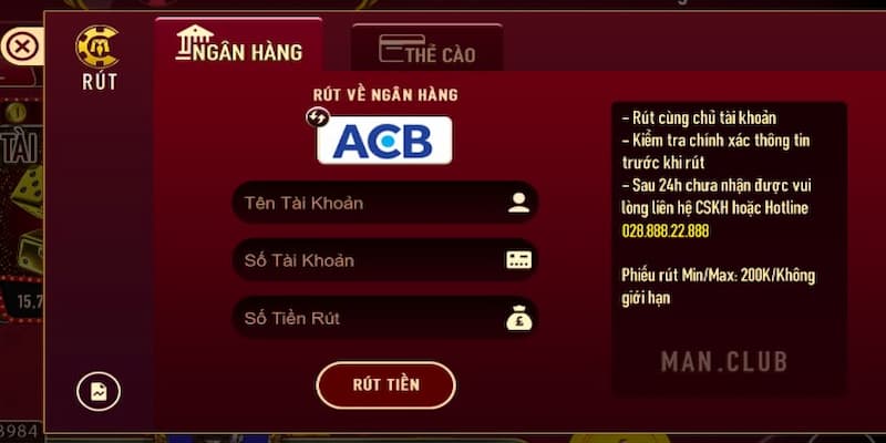 Man club - Chi tiết về cổng game đổi thưởng số 1 Việt Nam 5 Hướng dẫn rút tiền từ Man club