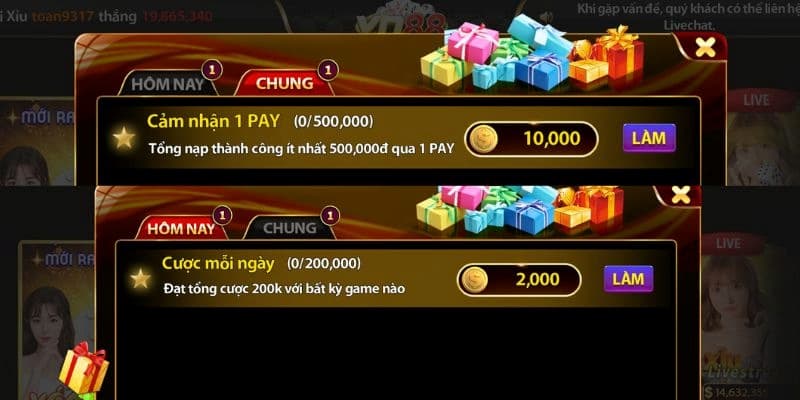 Các nhiệm vụ lĩnh thưởng tại cổng game Yo88