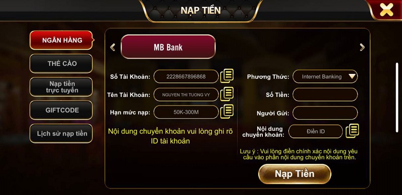 Hướng dẫn nạp tiền 3 Nạp tiền tại cổng game vô cùng đơn giản