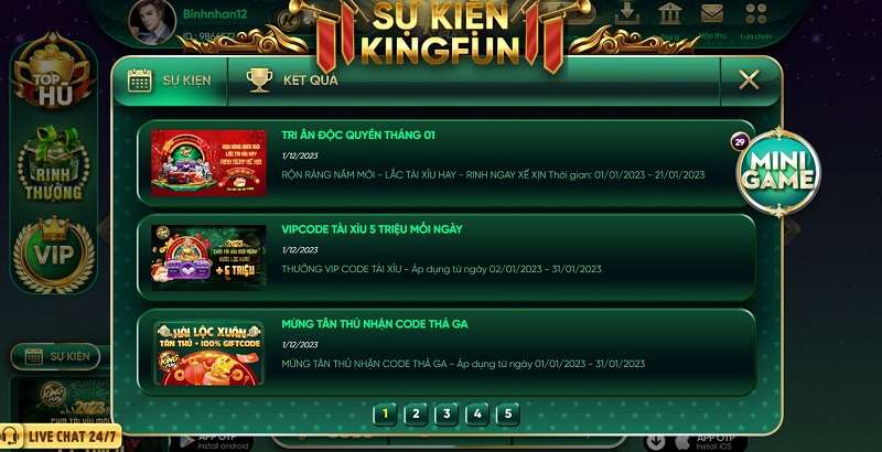 Nhiệm vụ lĩnh thưởng của cổng game King fun