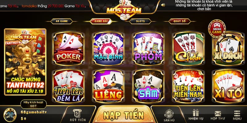 MD5 - Cổng game đổi thưởng quốc tế đỉnh cao nhất hiện nay 2 Game bài đổi thưởng hấp dẫn tại MD5