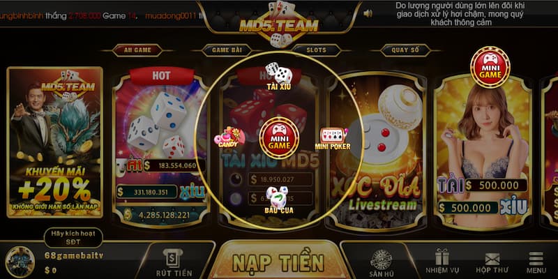 MD5 - Cổng game đổi thưởng quốc tế đỉnh cao nhất hiện nay 3 Mini game độc đáo tại MD5