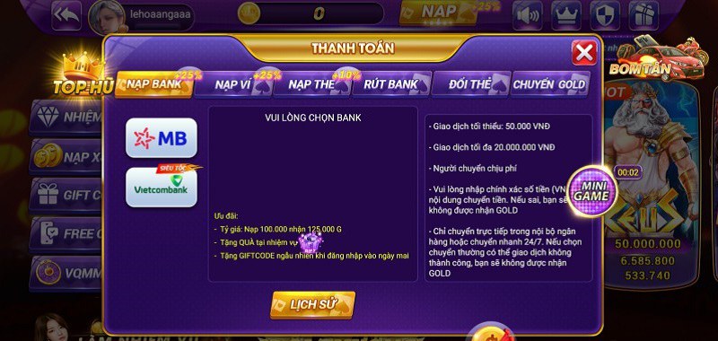 Mix79 - Sảnh game chất lượng và xanh chín nhất thị trường Việt 4 Chi tiết các bước nạp tiền vào Mix79