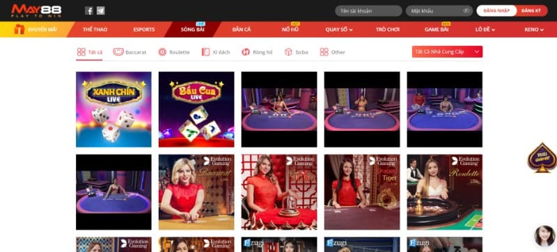 May88 - Sân chơi quy tụ thương hiệu giải trí đình đám 3 Sảnh chơi sòng bài cùng nhiều Dealer xinh đẹp